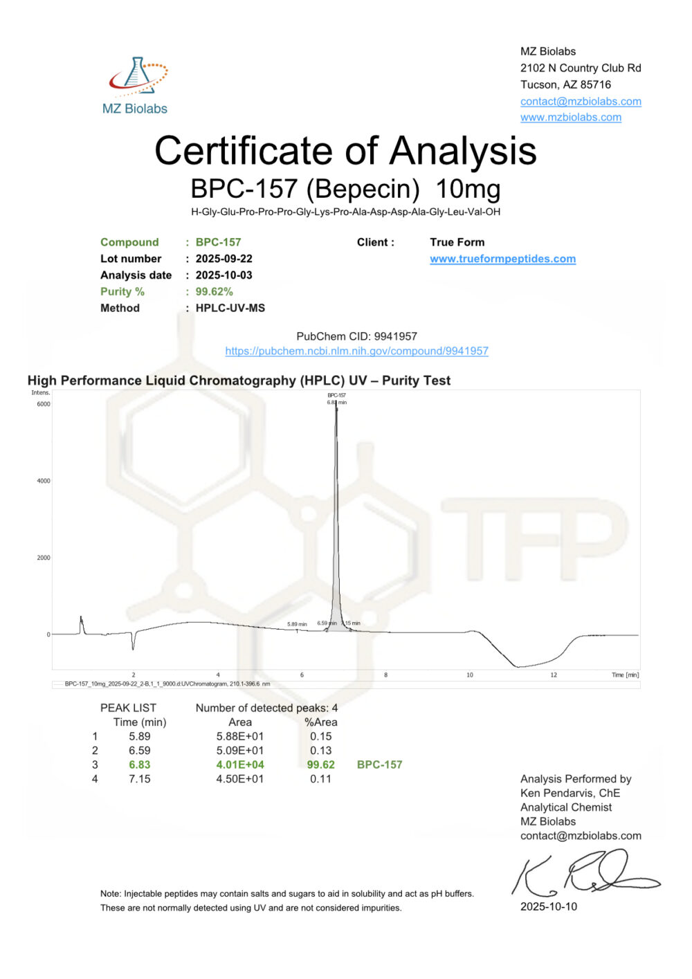 bpc 157 coa BPC-157