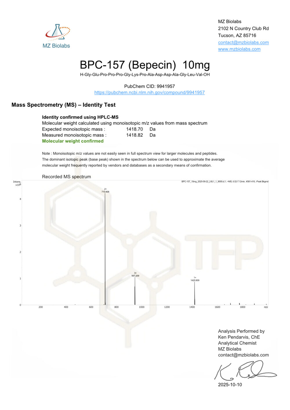 bpc-157 coa BPC-157 10mg